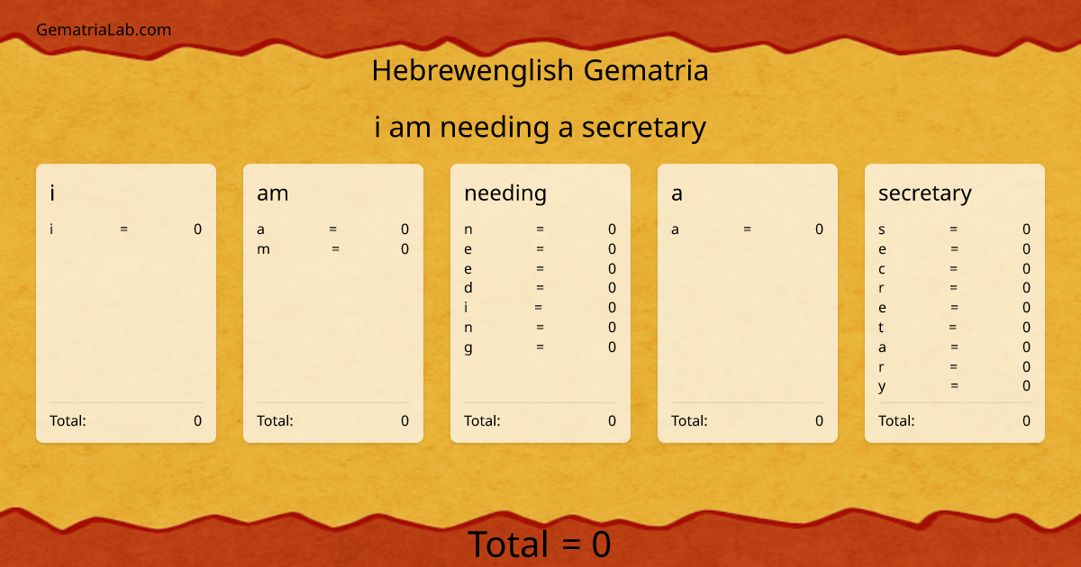 i am needing a secretary in hebrewenglish Gematria